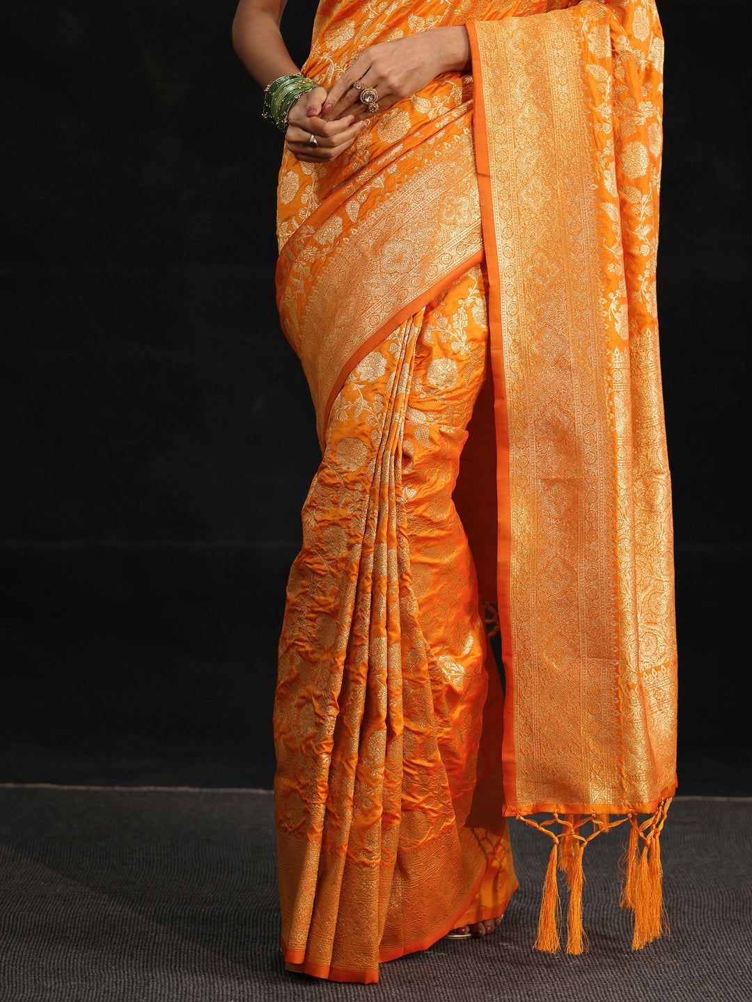 Libas Orange Banarasi Silk Blend Saree