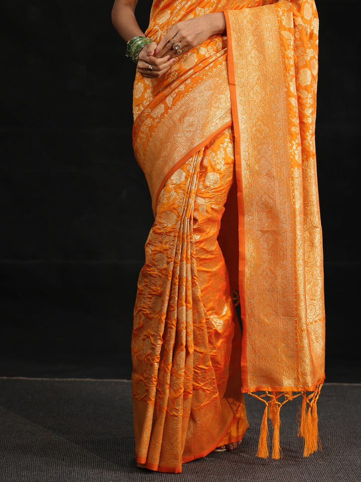 Libas Orange Banarasi Silk Blend Saree