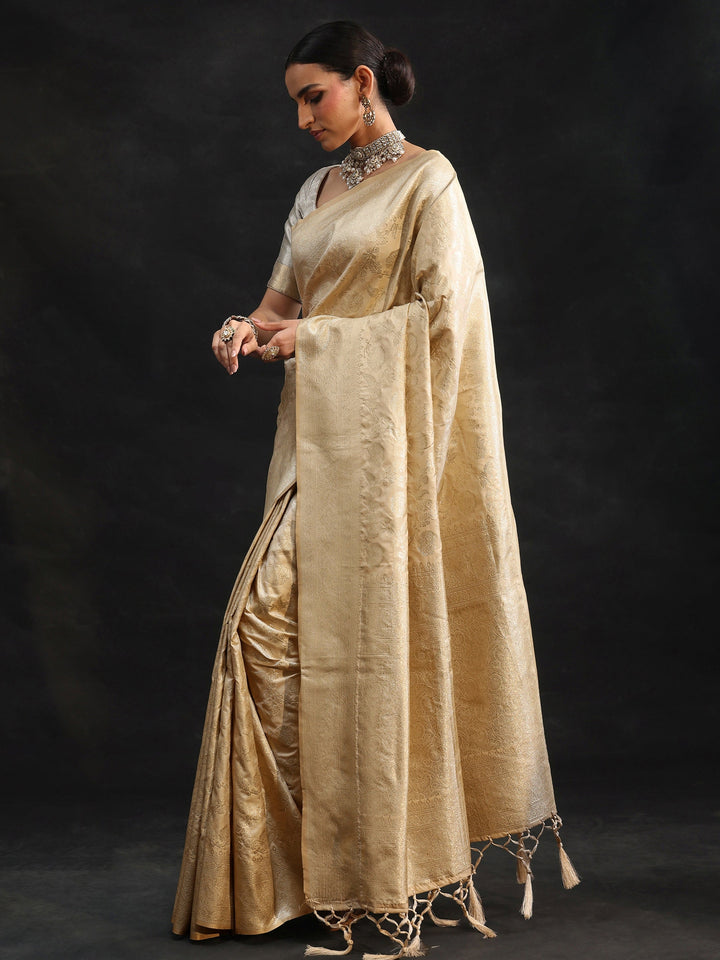 Libas Cream Banarasi Silk Blend Saree