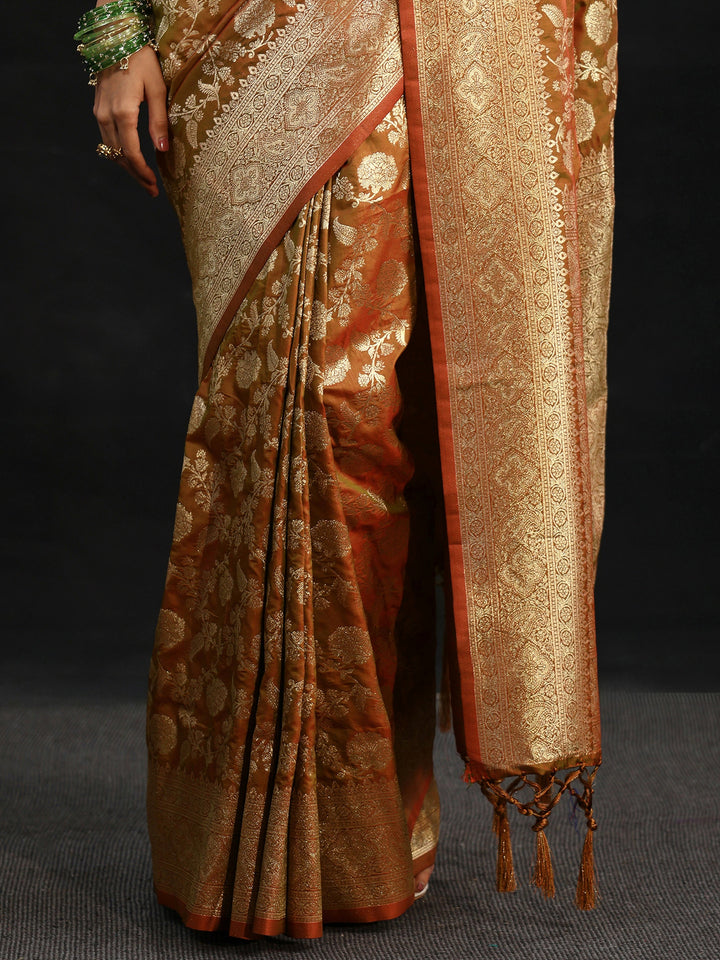 Libas Rust Brown Banarasi Silk Blend Saree