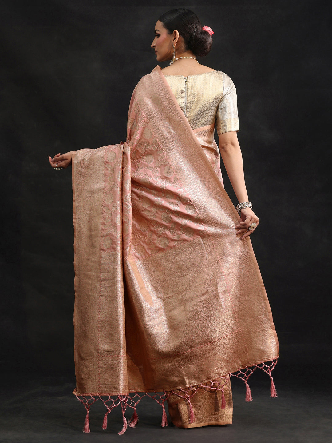 Libas Baby Pink Banarasi Silk Blend Saree