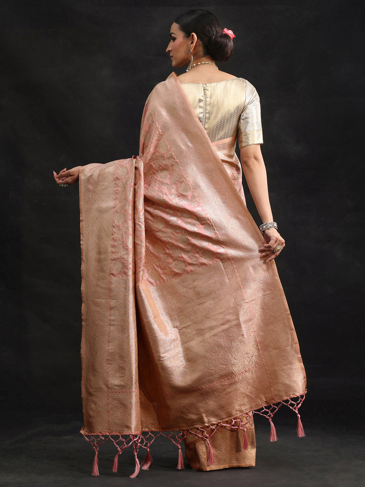 Libas Baby Pink Banarasi Silk Blend Saree