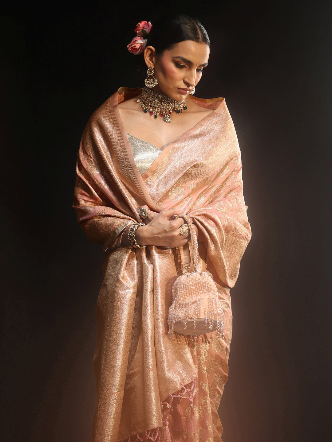 Libas Baby Pink Banarasi Silk Blend Saree