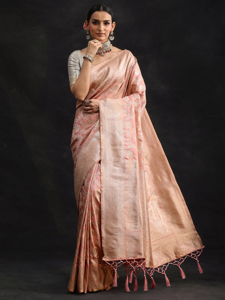 Libas Baby Pink Banarasi Silk Blend Saree