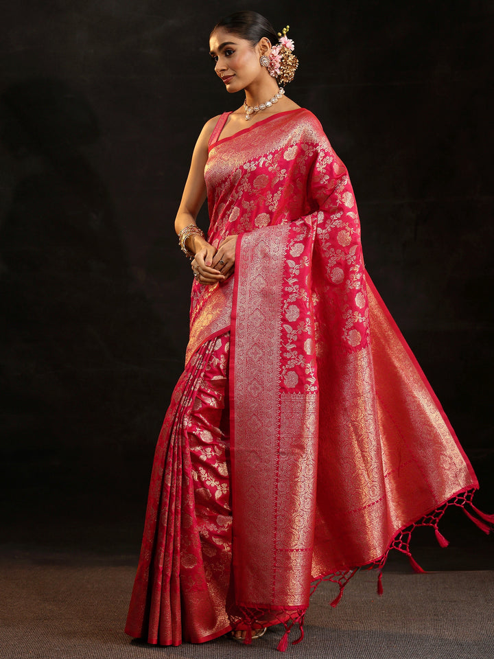 Libas Rani Pink Banarasi Silk Blend Saree