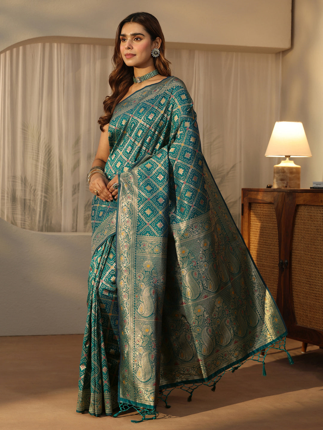 Libas Aqua Blue Bandhani Print Woven Silk Blend Saree