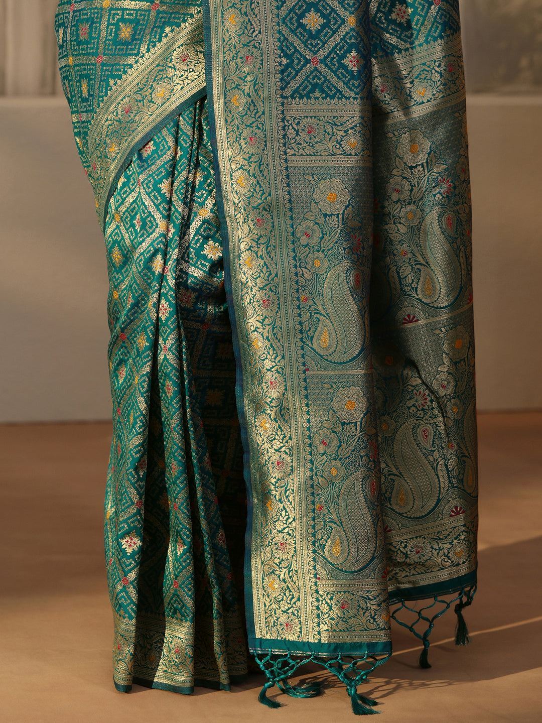 Libas Aqua Blue Bandhani Print Woven Silk Blend Saree