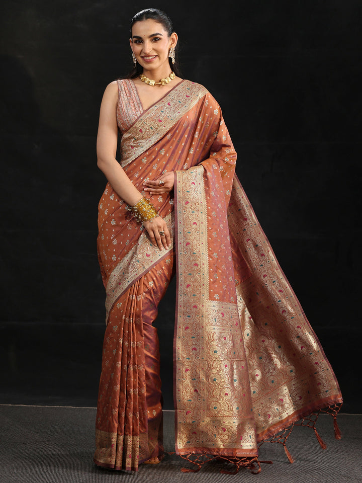 Libas Rust Brown Banarasi Silk Blend Saree