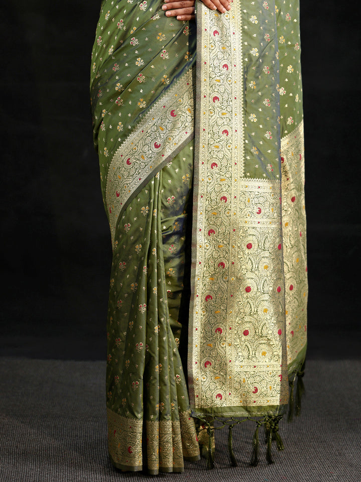 Libas Olive Green Banarasi Silk Blend Saree