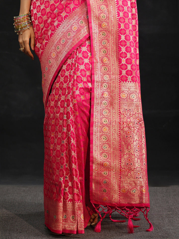 Libas Rani Pink Banarasi Silk Blend Saree