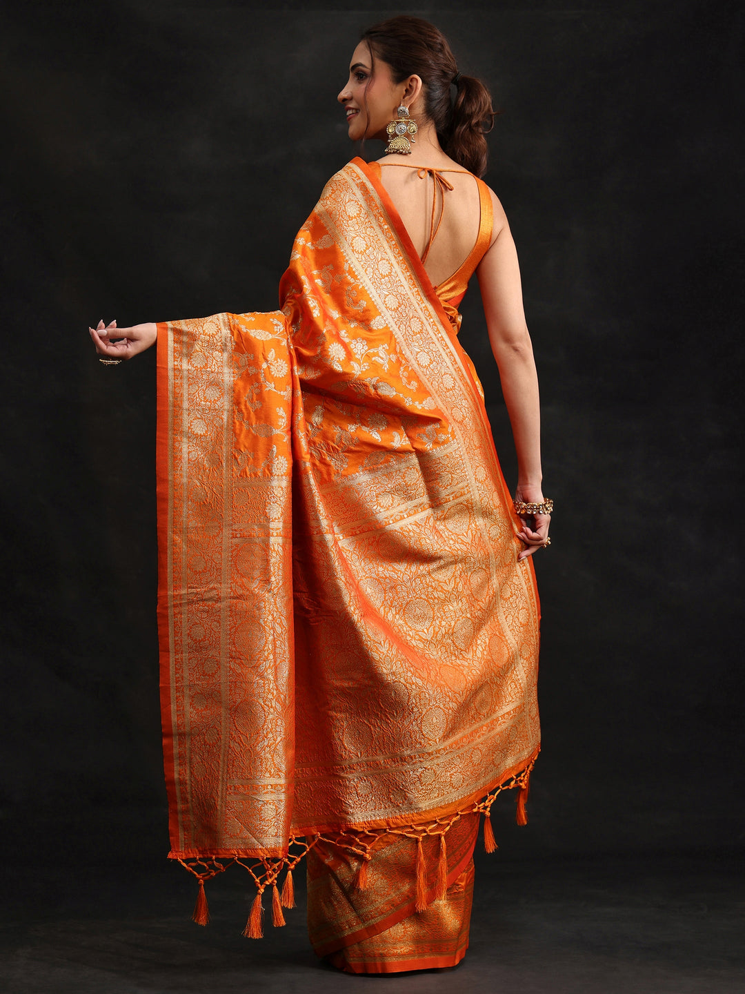 Libas Orange Banarasi Silk Blend Saree