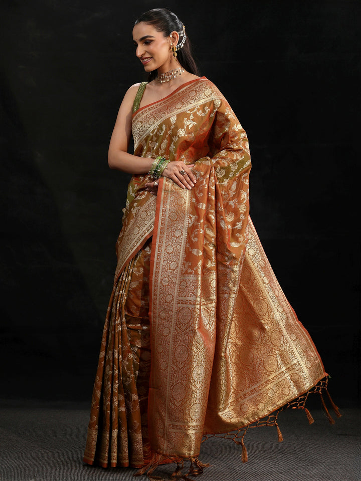 Libas Rust Brown Banarasi Silk Blend Saree