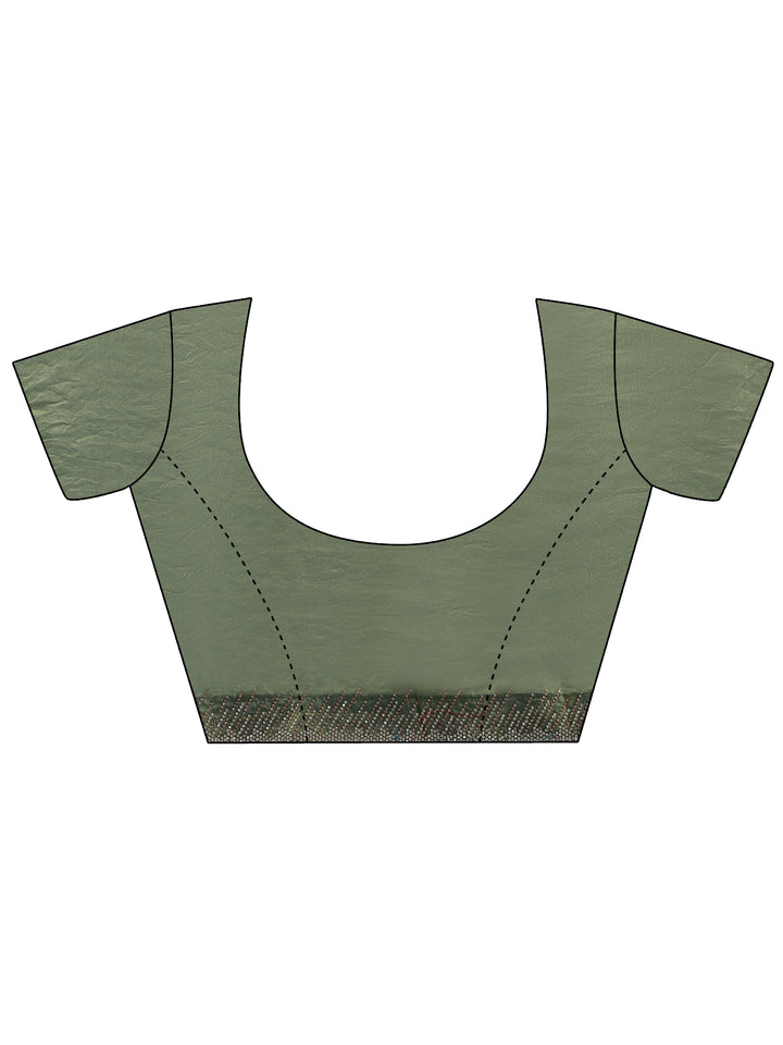 Libas Olive Green Stone Work Striped Embellished Tissue Saree