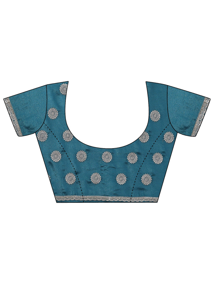 Libas Slate Blue Satin Saree with Floral Embellishments