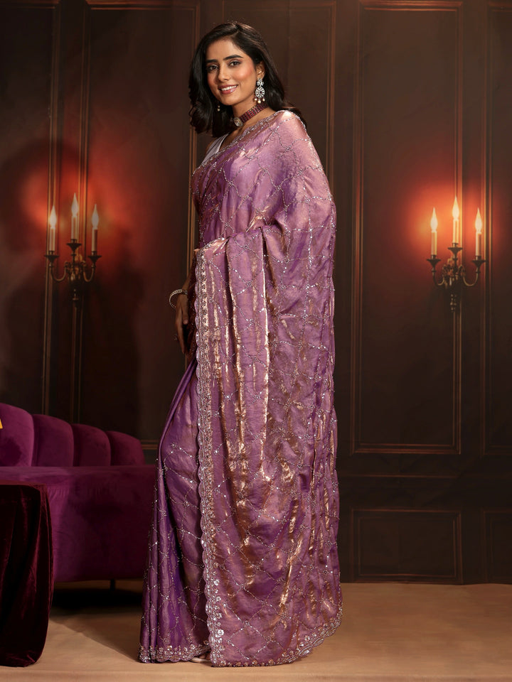 Libas Art Lavender Embellished Tissue Saree