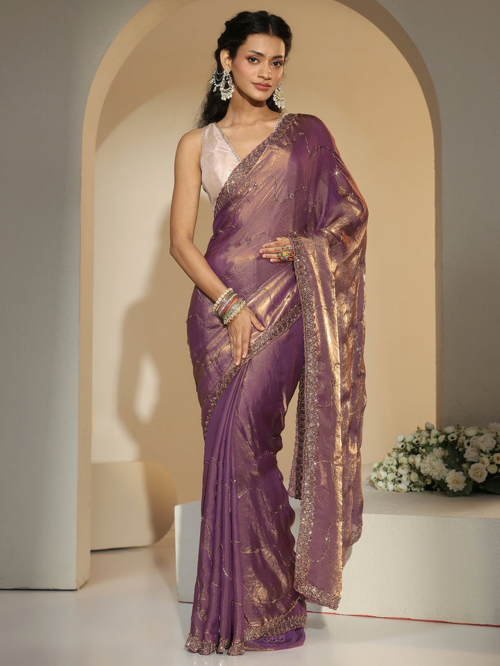 Libas Lavender Embellished Tissue Saree