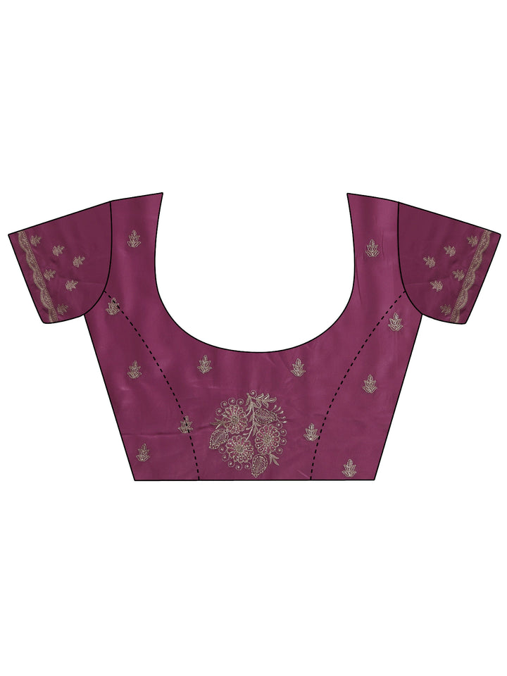 Libas Dusty Rose Pink Floral Embroidered Satin Saree