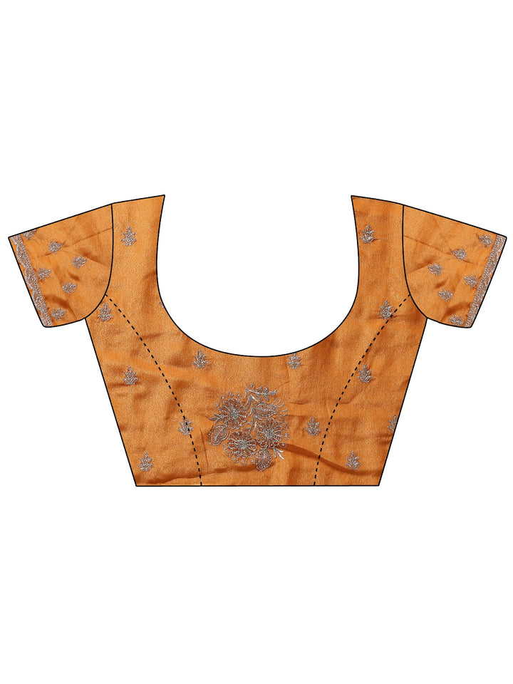 Libas Burnt Orange Satin Saree with Embroidered Floral Motifs