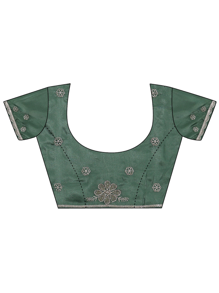 Libas Moss Green Floral Embroidered Satin Saree