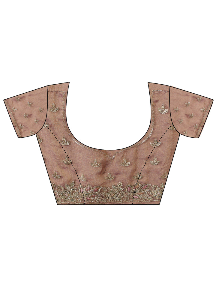 Libas Lavender Embellished Tissue Saree with Floral Border