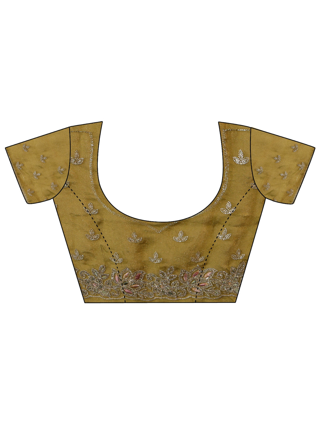 Libas Olive Green Embellished Tissue Saree with Floral Border