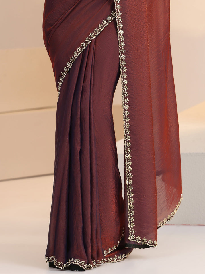 Libas Brown Tissue Saree with Stone Work Border