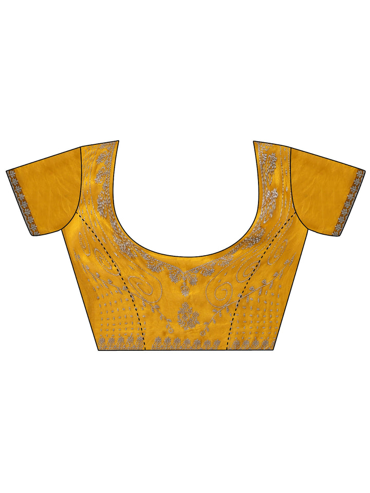 Libas Mustard Yellow Tissue Saree with Stone Work Border