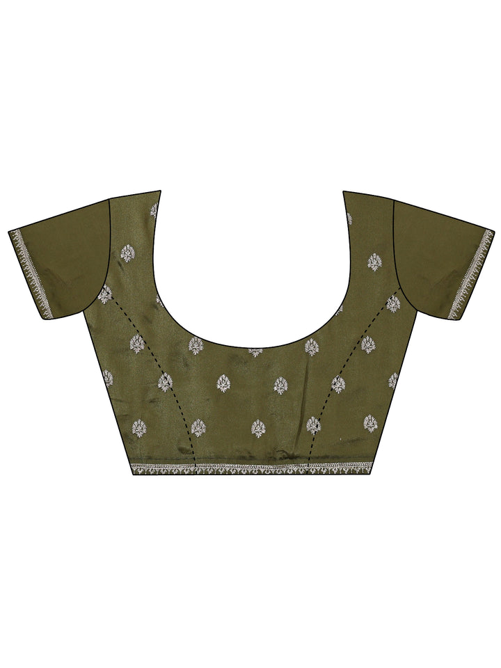 Libas Leaf Green Embellished Satin Saree with Ethnic Motifs