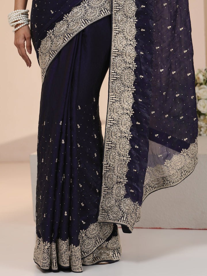 Libas Dark Purple Embellished Tissue Saree