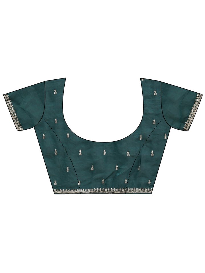 Libas Teal Green Embellished Tissue Saree