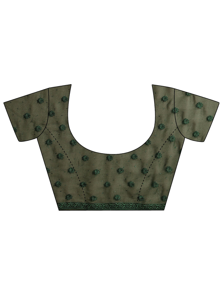 Libas Art Bottle Green Embroidered Georgette Saree
