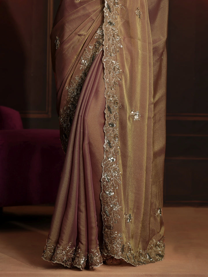 Libas Art Dusty Peach Pink Embellished Organza Saree