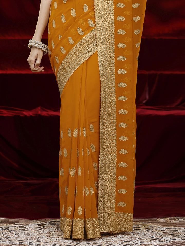 Libas Orange Embroidered Georgette Saree