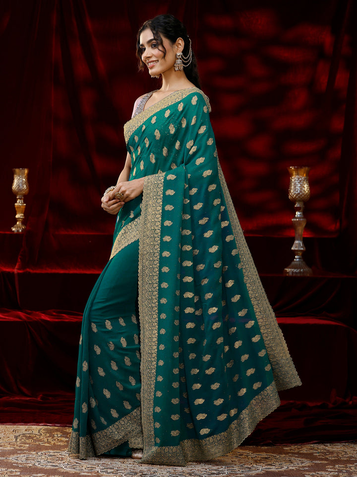 Libas Green Embroidered Georgette Saree