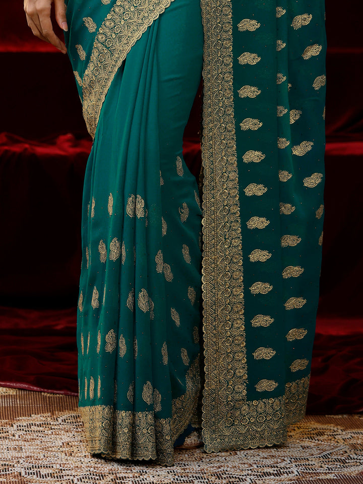 Libas Green Embroidered Georgette Saree