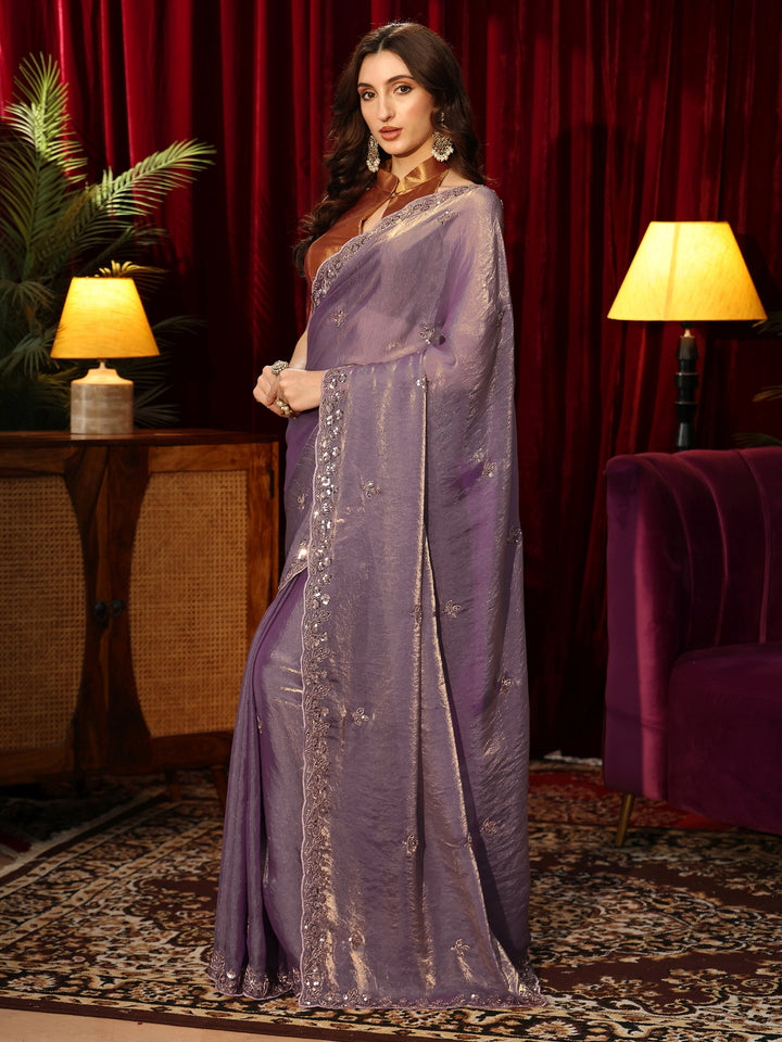 Libas Lavender Tissue Saree with Embellished Border