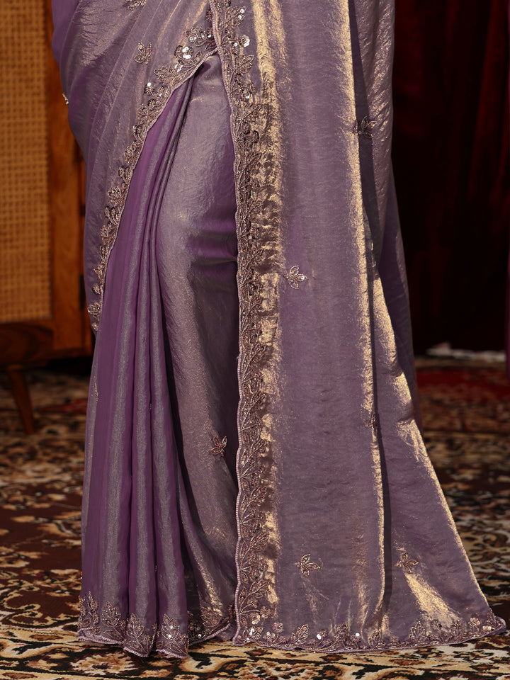 Libas Lavender Tissue Saree with Embellished Border