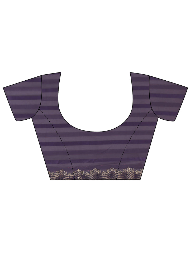 Libas Purple Striped Embellished Net Saree