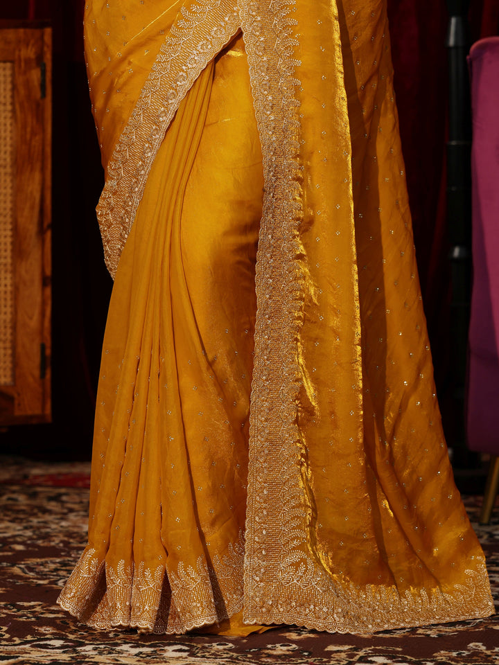 Libas Mustard Embellished Tissue Saree