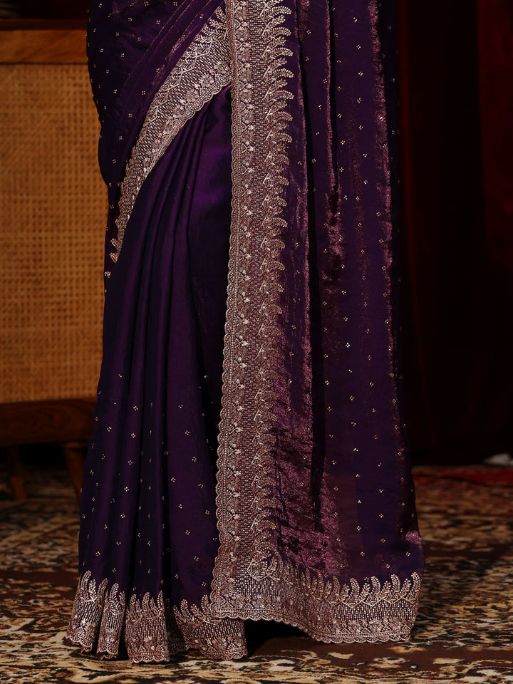 Libas Imperial Purple Embellished Tissue Saree