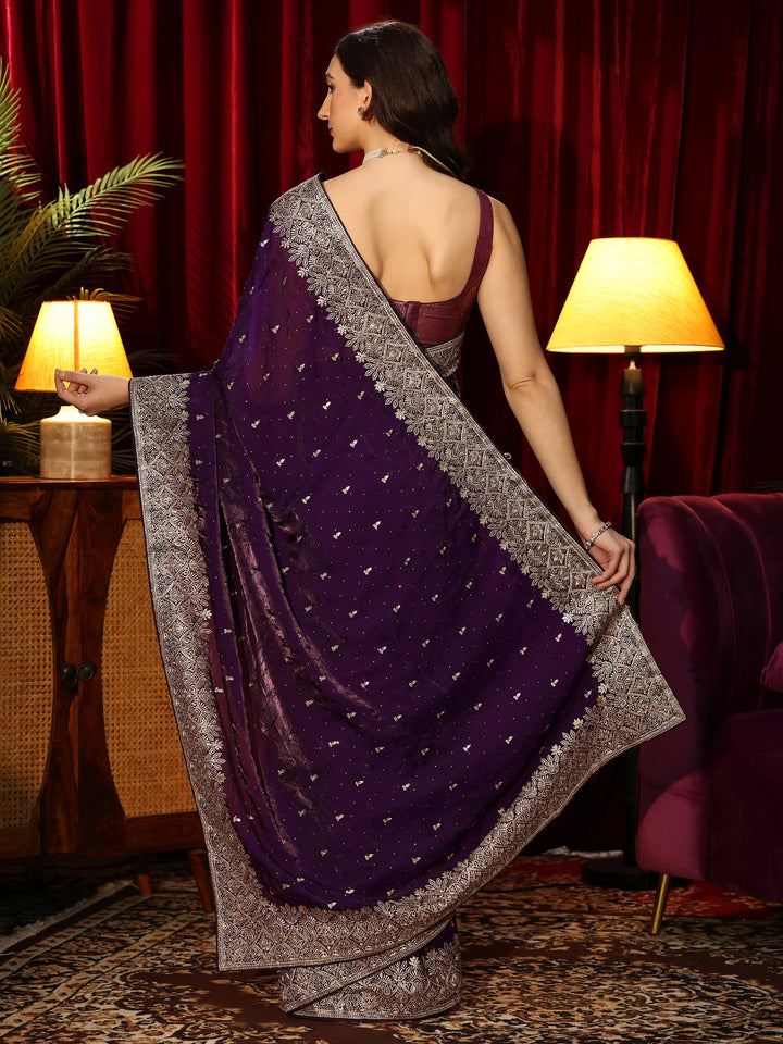 Libas Imperial Purple Embellished Tissue Saree
