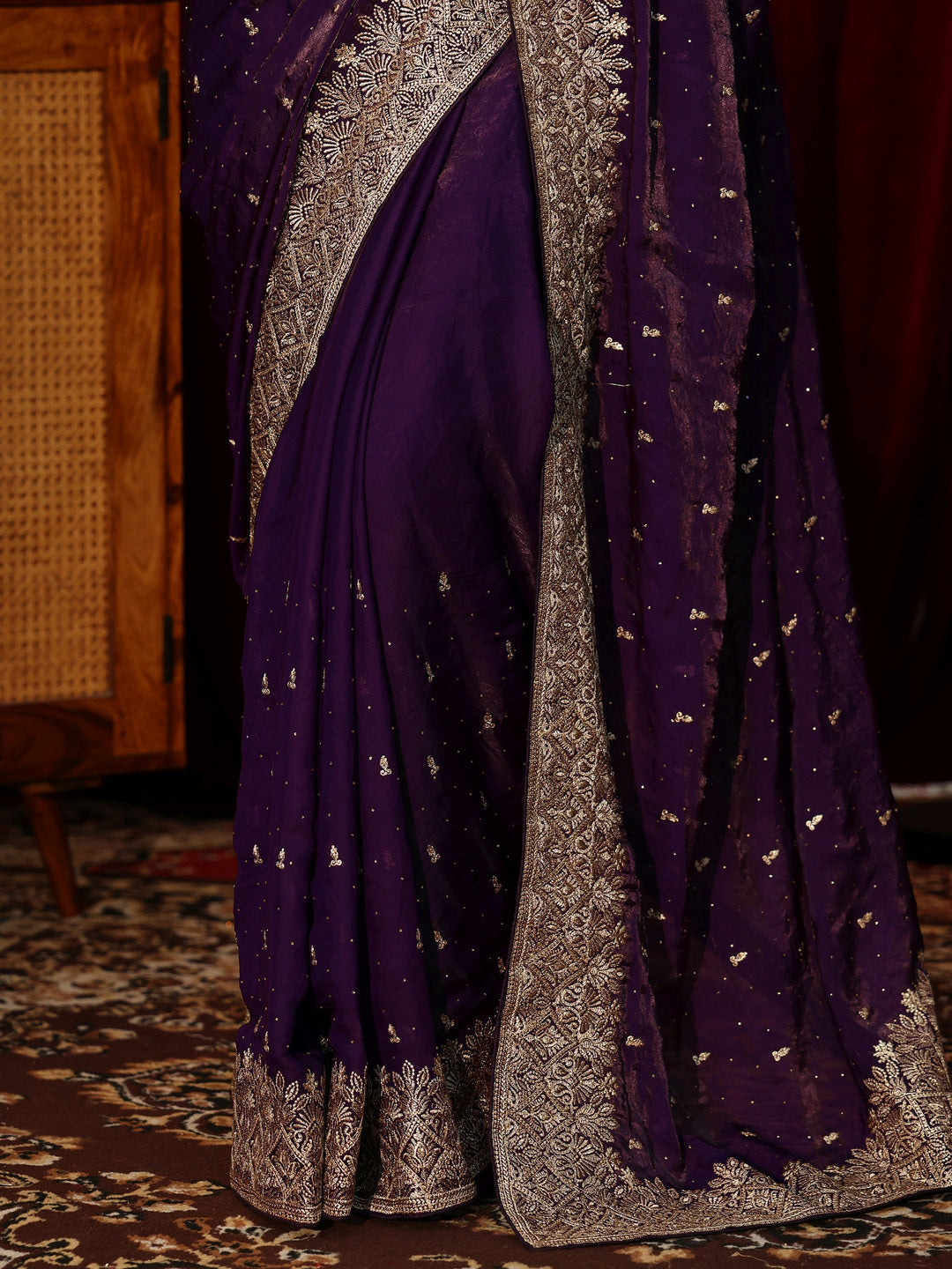 Libas Imperial Purple Embellished Tissue Saree