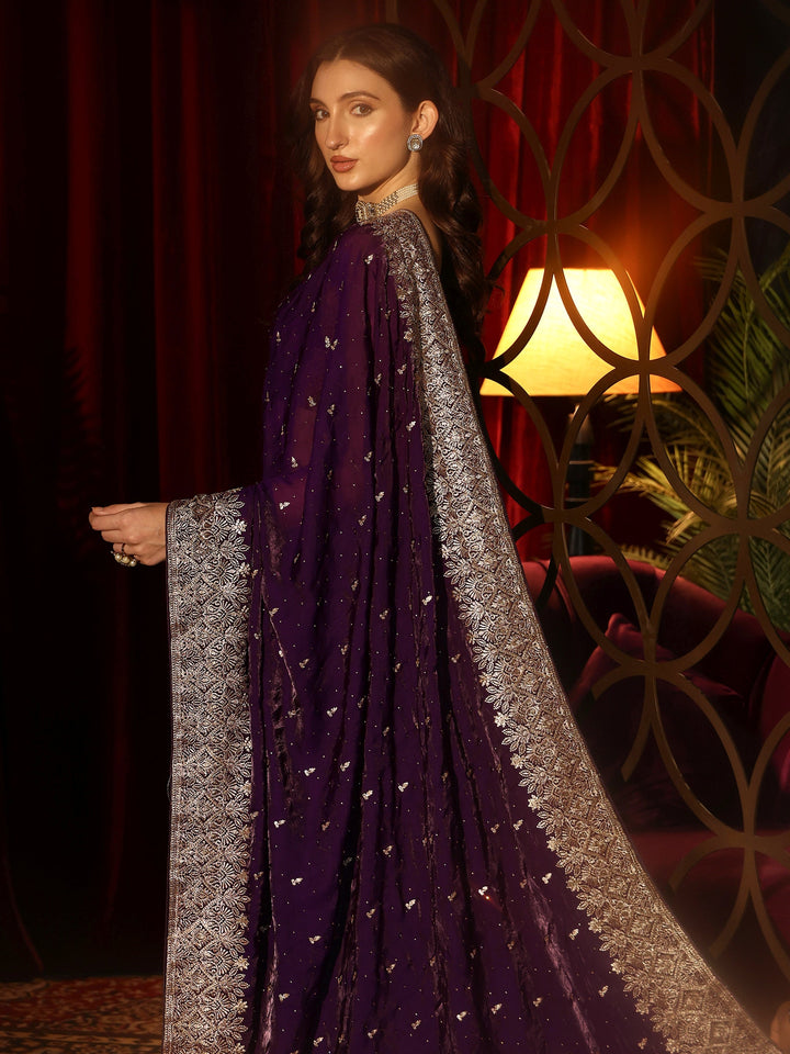 Libas Imperial Purple Embellished Tissue Saree