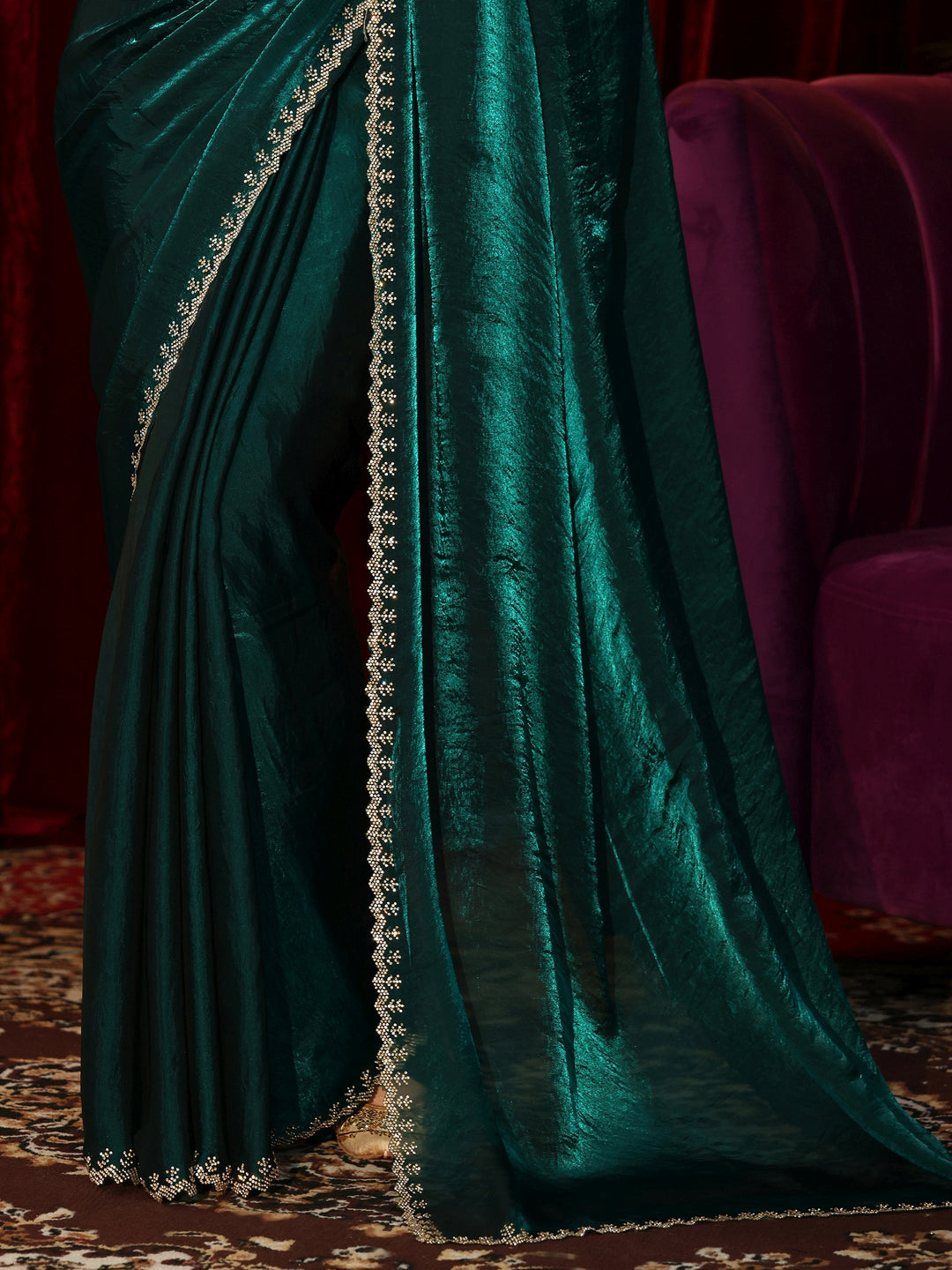 Libas Teal Green Tissue Saree with Beaded Border