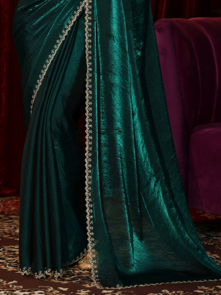 Libas Teal Green Tissue Saree with Beaded Border