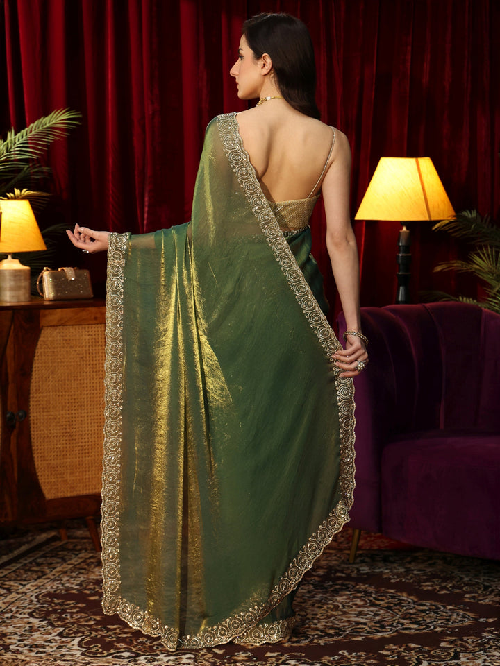 Libas Green Tissue Saree with Embellished Border