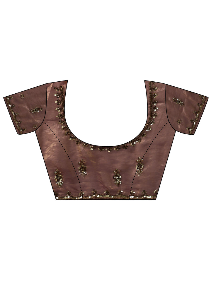 Libas Brown Embellished Tissue Saree