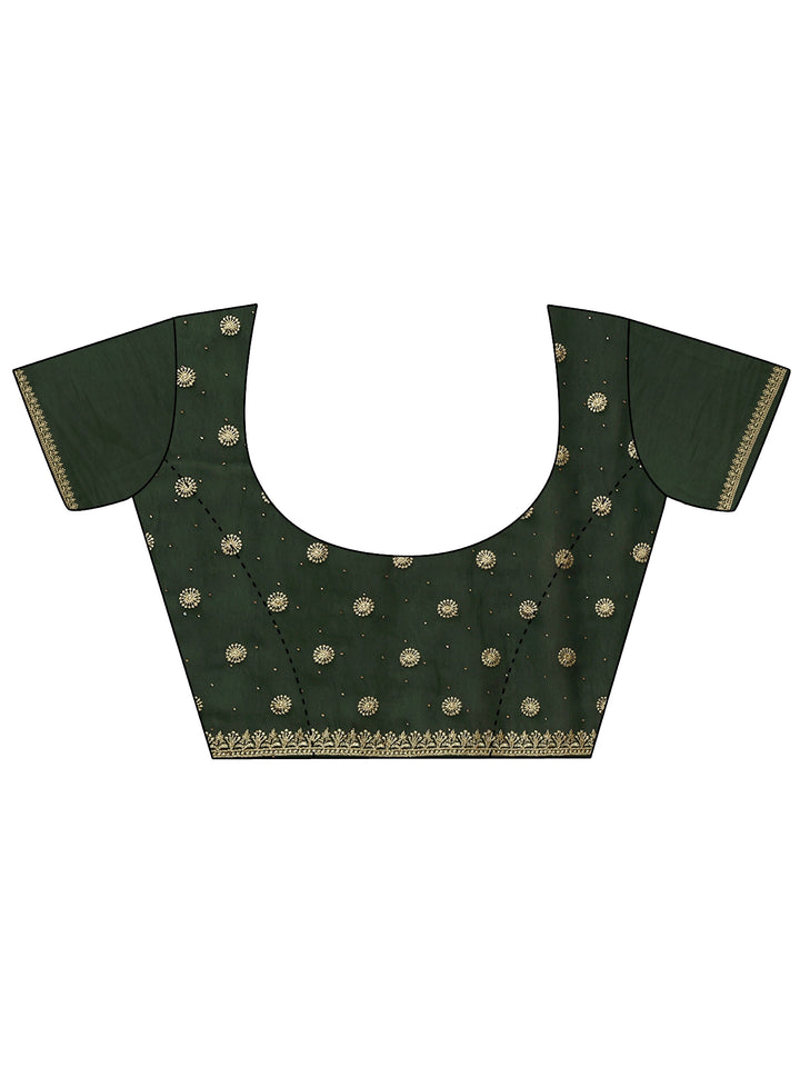 Libas Golden Embroidered Forest Green Georgette Saree
