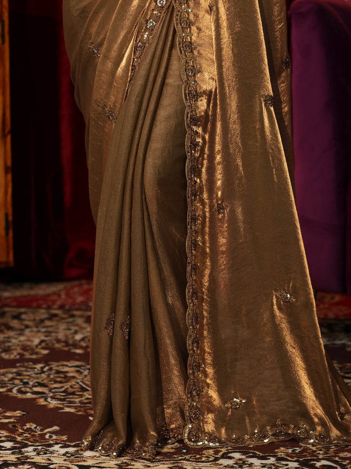 Libas Gold Embellished Tissue Saree