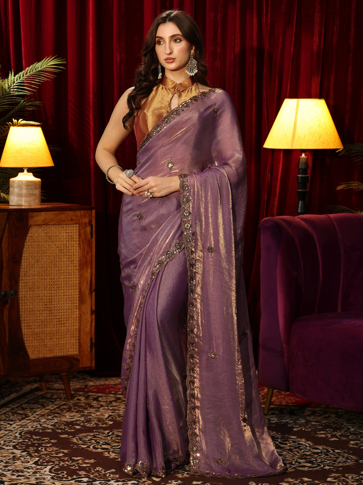 Libas Lavender Embellished Tissue Saree